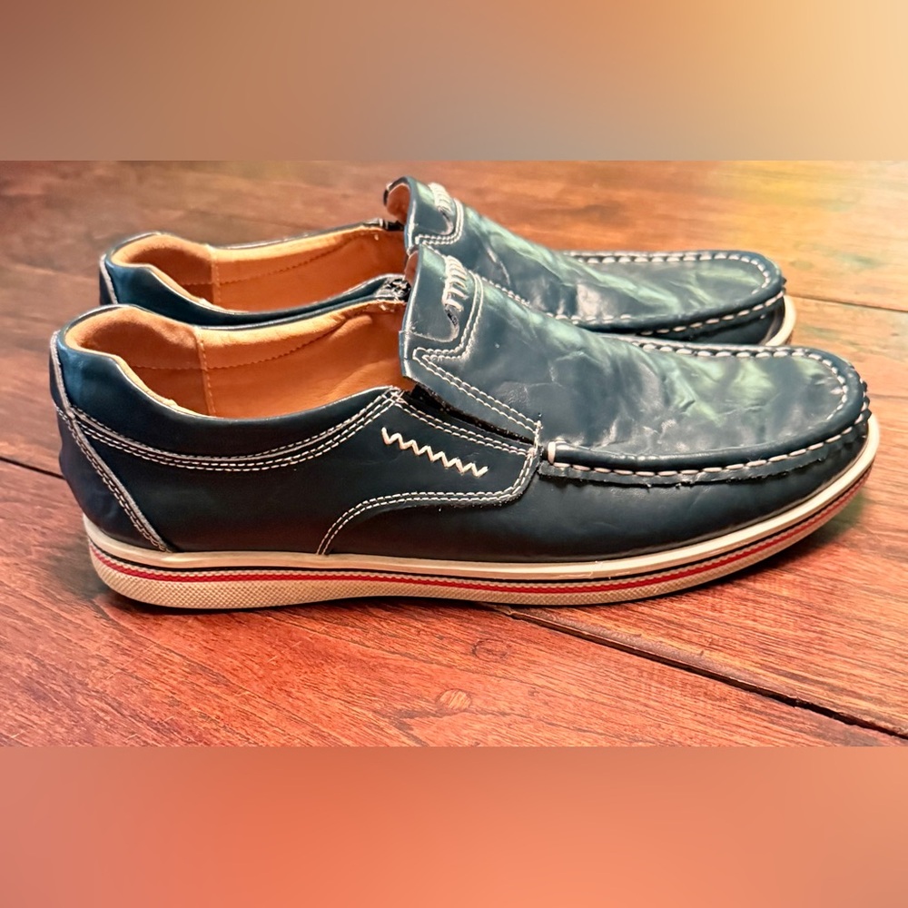 Men's Leather Urban Loafer Nautical Navy Slip on Comfort Driving Shoe Size 9 - Picture 9 of 13